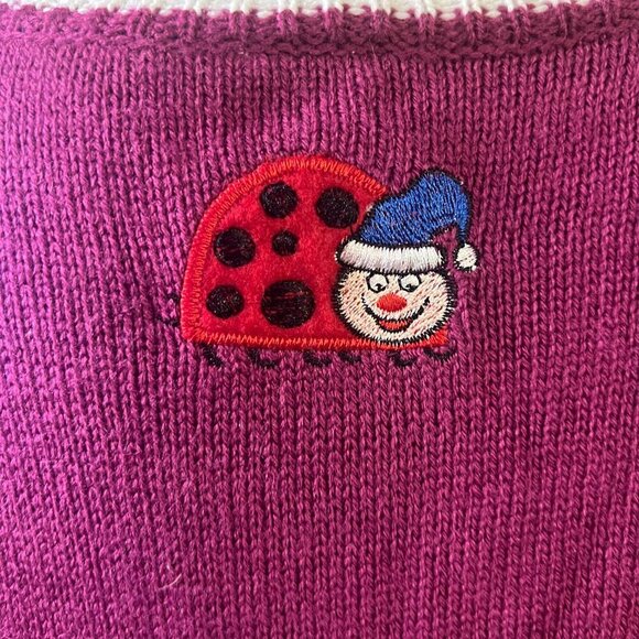 Holiday Time Plum Color Button up BAH HUM BUG Sweater Vest Lady Bugs Holiday XL - Picture 7 of 10